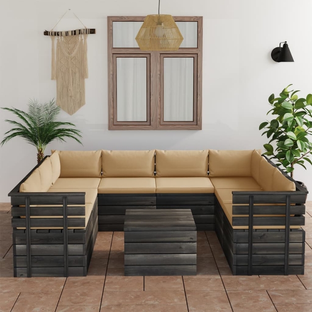 Set Divani da Giardino su Pallet 9 pz con Cuscini Massello Pino