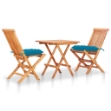 Set da Bistrot 3 pz con Cuscini Azzurri Legno Massello di Teak