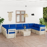 Set Divani da Giardino su Pallet 10 pz con Cuscini Legno Abete