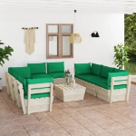 Set Divani da Giardino su Pallet 9 pz con Cuscini Legno Abete