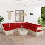 Set Divani da Giardino su Pallet 9 pz con Cuscini Legno Abete