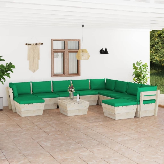 Set Divani da Giardino su Pallet 11 pz con Cuscini Legno Abete