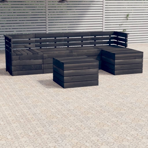 Set Divani da Giardino su Pallet 6 pz Legno Pino Grigio Scuro