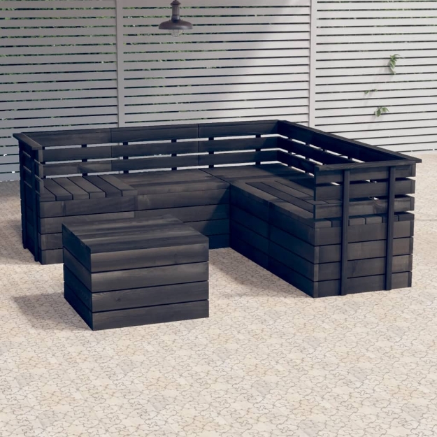 Set Divani da Giardino su Pallet 6 pz Legno Pino Grigio Scuro