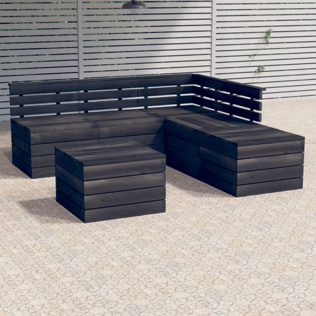 Set Divani da Giardino su Pallet 6 pz Legno Pino Grigio Scuro