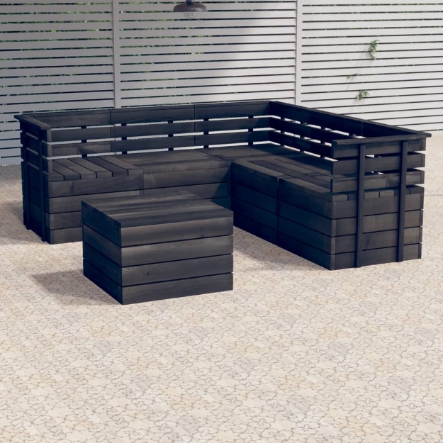 Set Divani da Giardino su Pallet 6 pz Legno Pino Grigio Scuro