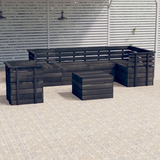 Set Divani da Giardino su Pallet 7 pz Legno Pino Grigio Scuro