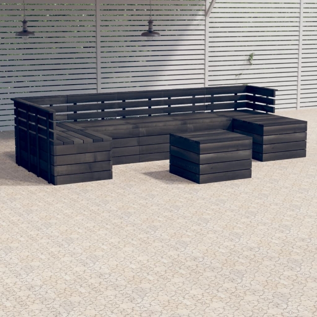 Set Divani da Giardino su Pallet 8 pz Legno Pino Grigio Scuro