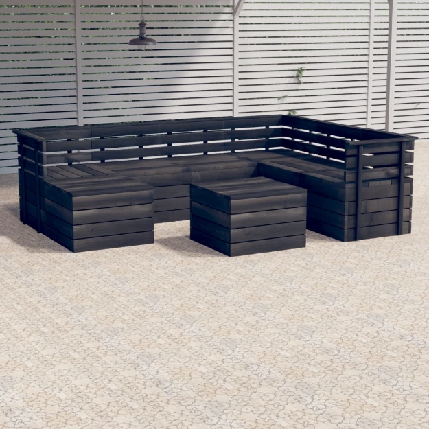 Set Divani da Giardino su Pallet 8 pz Legno Pino Grigio Scuro