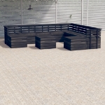 Set Divani da Giardino su Pallet 11 pz Legno Pino Grigio Scuro