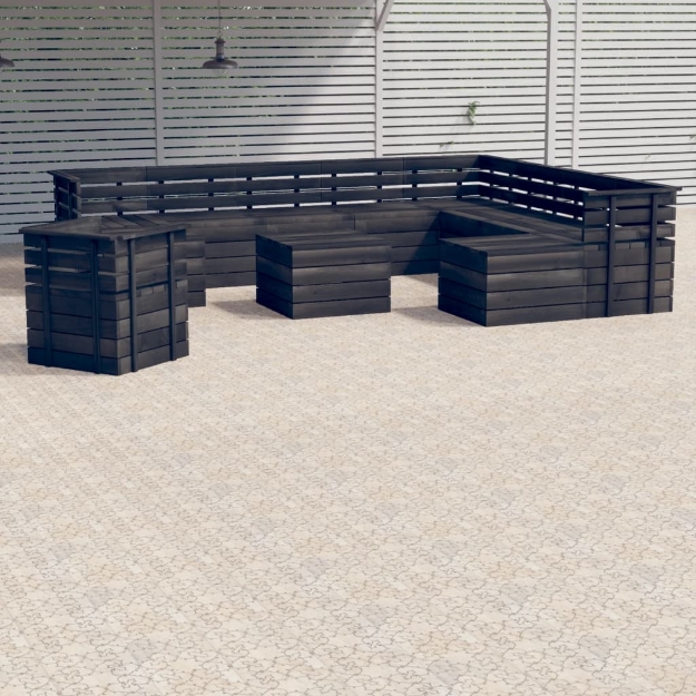 Set Divani da Giardino su Pallet 12 pz Legno Pino Grigio Scuro