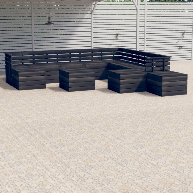 Set Divani da Giardino su Pallet 12 pz Legno Pino Grigio Scuro