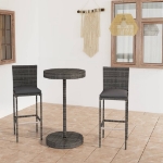 Set Bar da Giardino 3 pz con Cuscini in Polyrattan Grigio