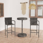 Set Bar da Giardino 3 pz in Polyrattan Grigio