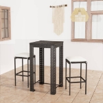 Set Bar da Giardino 3 pz con Cuscini Polyrattan Nero