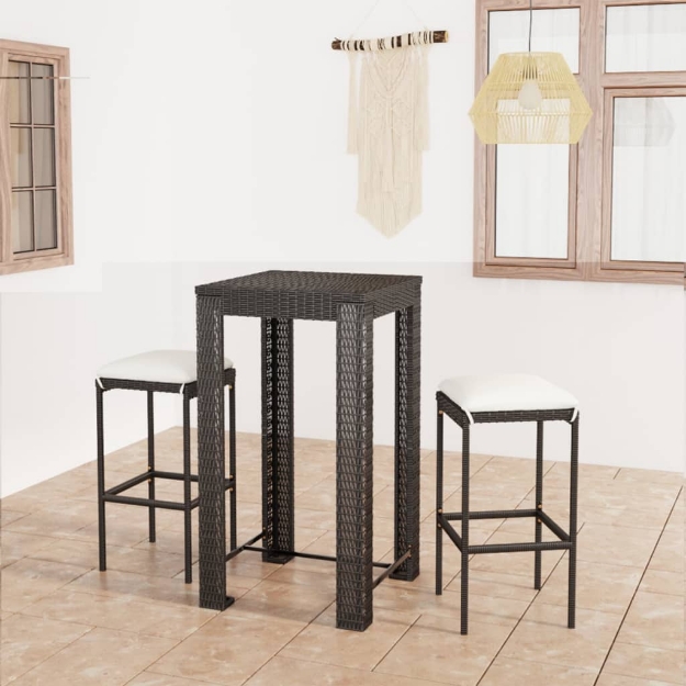 Set Bar da Giardino 3 pz con Cuscini Polyrattan Nero