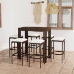 Set da Bar da Giardino 7 pz con Cuscini in Polyrattan Marrone