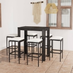 Set Bar da Giardino 7 pz con Cuscini in Polyrattan Nero