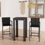 Set Bar da Giardino 3 pz con Braccioli in Polyrattan Nero