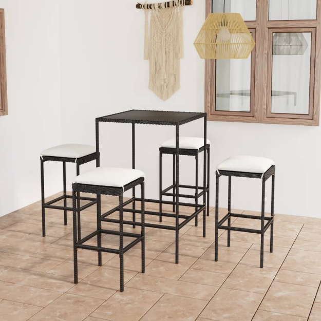 Set da Bar da Giardino 5 pz con Cuscini in Polyrattan Nero