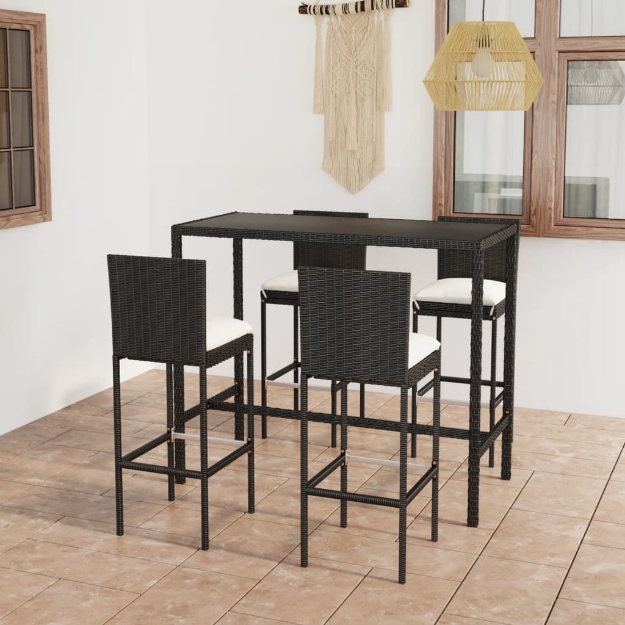 Set da Bar da Giardino 5 pz con Cuscini in Polyrattan Nero