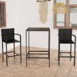 Set Bar da Giardino 3 pz in Polyrattan Nero