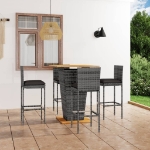 Set da Bar da Giardino 5 pz con Cuscini in Polyrattan Grigio