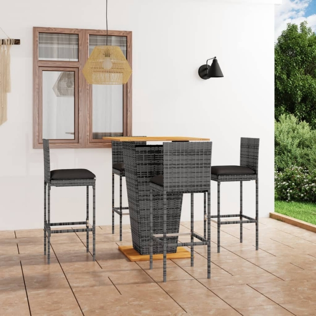 Set da Bar da Giardino 5 pz con Cuscini in Polyrattan Grigio