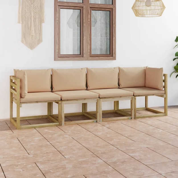 Divano da Giardino 4 Posti con Cuscini Beige