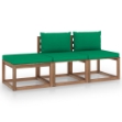 Set Divani Giardino su Pallet 3 pz con Cuscini Pino Impregnato