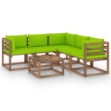 Set Divani da Giardino 6 pz Cuscini Verde Brillante Legno Pino