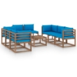 Set Divani da Giardino 9 pz con Cuscini Azzurri