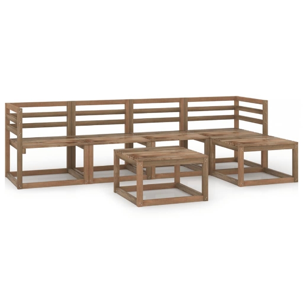 Set Divani Giardino 6pz in Legno di Pino Impregnato Marrone