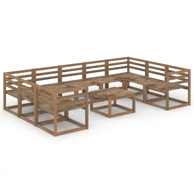 Set Divani Giardino 10 pz in Legno di Pino Impregnato Marrone