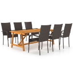 Set Mobili da Pranzo per Giardino 7 pz Marrone