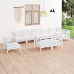 Set Divani da Giardino 9 pz in Legno Massello di Pino Bianco