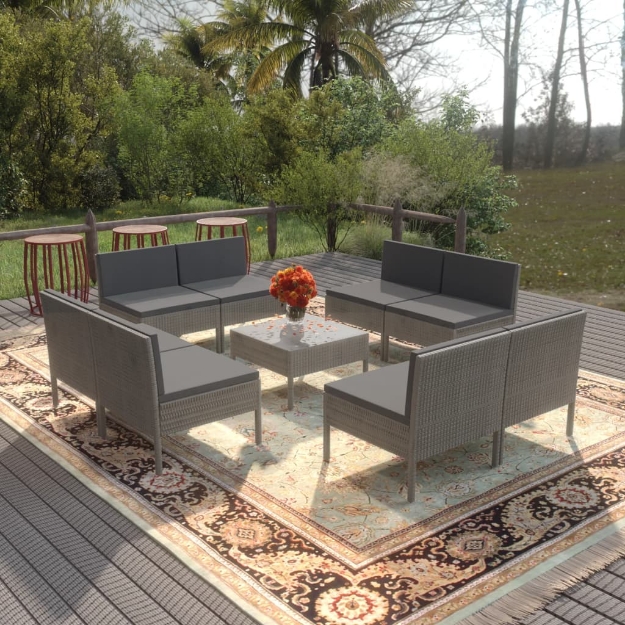 Set Divani da Giardino 9 pz con Cuscini in Polyrattan Grigio