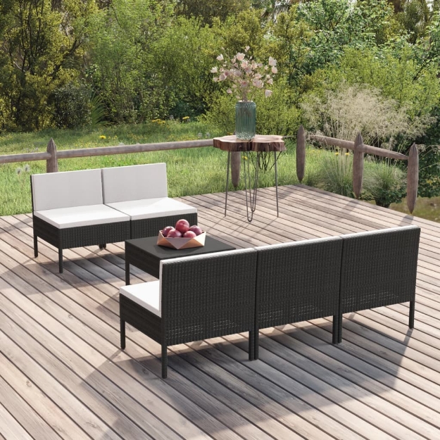 Set Divani da Giardino 6 pz con Cuscini in Polyrattan Nero