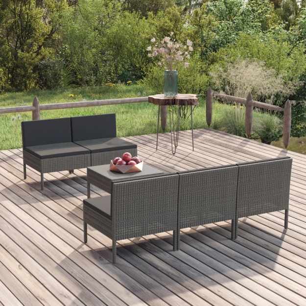 Set Divani da Giardino 9 pz con Cuscini in Polyrattan Grigio