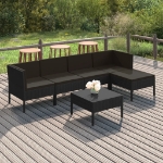 Set Divani da Giardino 6 pz con Cuscini in Polyrattan Nero