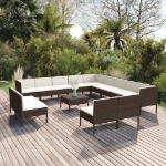 Set Divani da Giardino 14 pz con Cuscini in Polyrattan Marrone