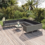 Set Divani da Giardino 12 pz con Cuscini in Polyrattan Grigio