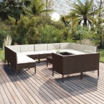 Set Divani da Giardino 12 pz con Cuscini in Polyrattan Marrone