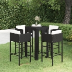 Set Bar da Giardino 5 pz con Cuscini Polyrattan Nero