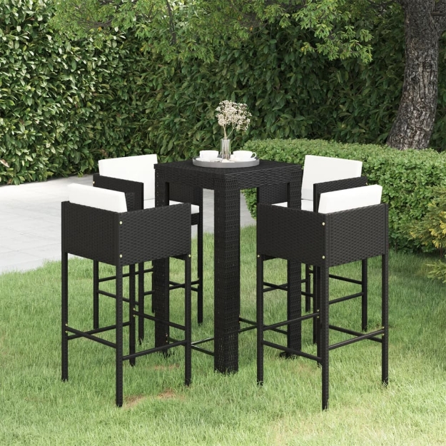 Set Bar da Giardino 5 pz con Cuscini Polyrattan Nero