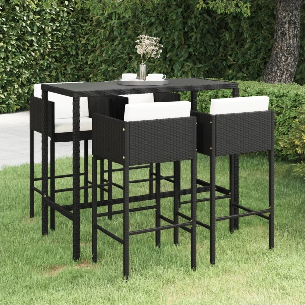 Set Bar da Giardino 5 pz con Cuscini in Polyrattan Nero