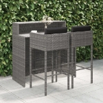 Set Bar da Giardino 3 pz con Cuscini in Polyrattan Grigio