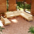 Set Divani da Giardino 9 pz con Cuscini Miele in Legno di Pino