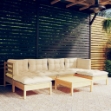 Set Divani da Giardino 7 pz con Cuscini Crema Massello di Pino