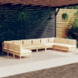 Set Divani da Giardino 10 pz con Cuscini Crema Massello di Pino